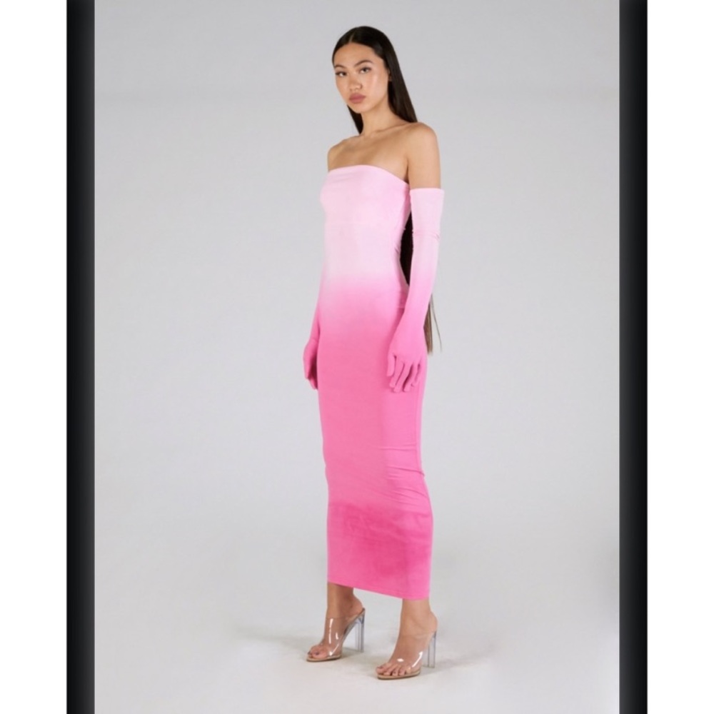 PRIX WORKSHOP pink ombré dress with gloves